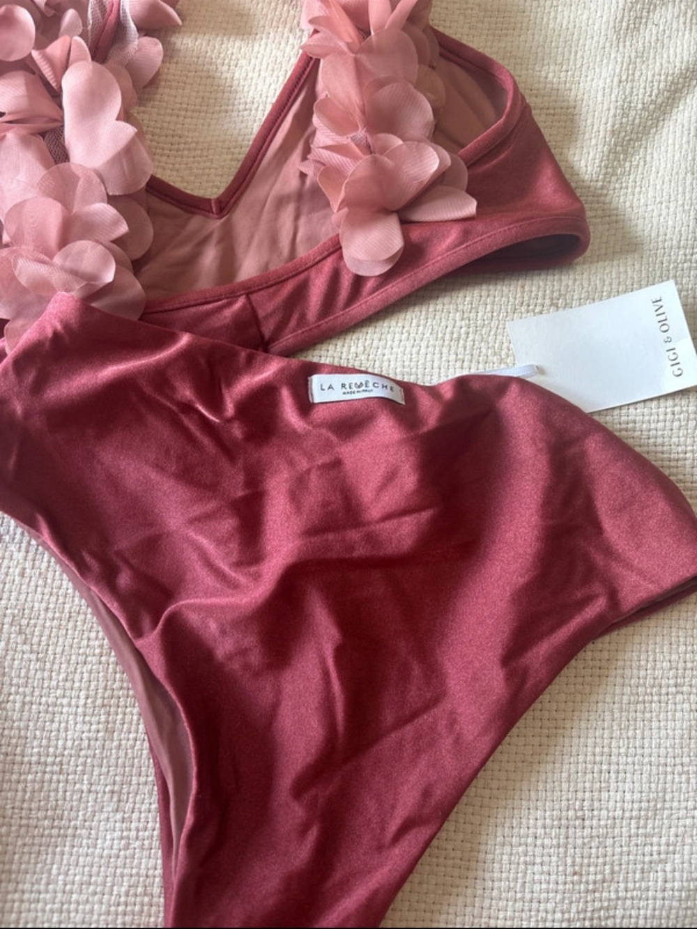 La Révêche Pink Floral-Trim Bikini Top